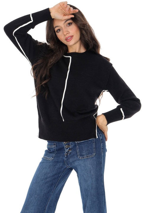 Pulover casual cu banda contrastant Negru Aimelia BR2931, Onesize