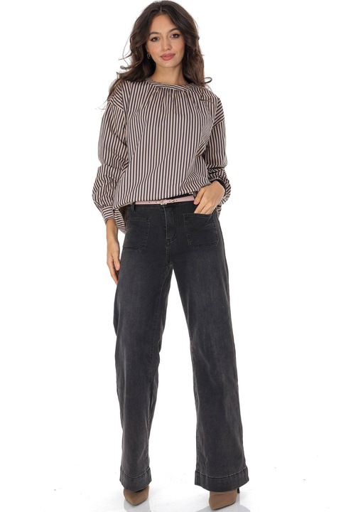 Bluza oversized cu dungi bej – Aimelia, Onesize