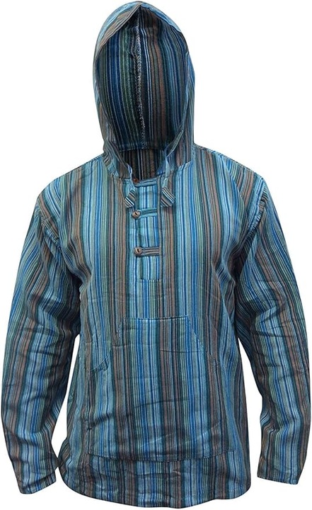 Hanorac barbati, tip camasa, cu gluga, bumbac, imprimeu dungi, multicolor, 3XL INTL