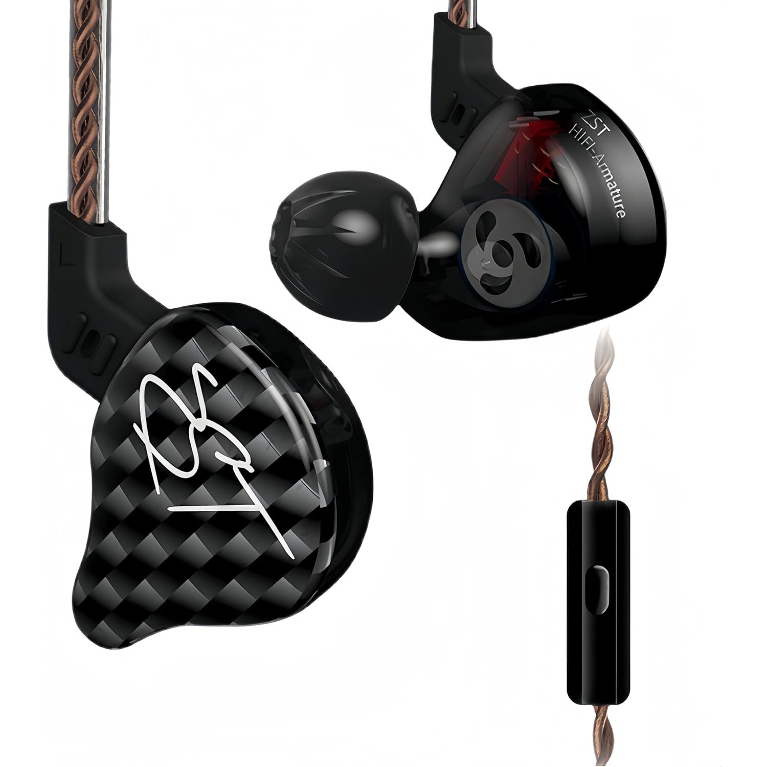 Casti KZ Acoustics ZST, 1BA+1DD, Armatura de echilibru hibrid cu casti dinamice cu fir pentru jocuri, muzician, Negru, Cu Microfon