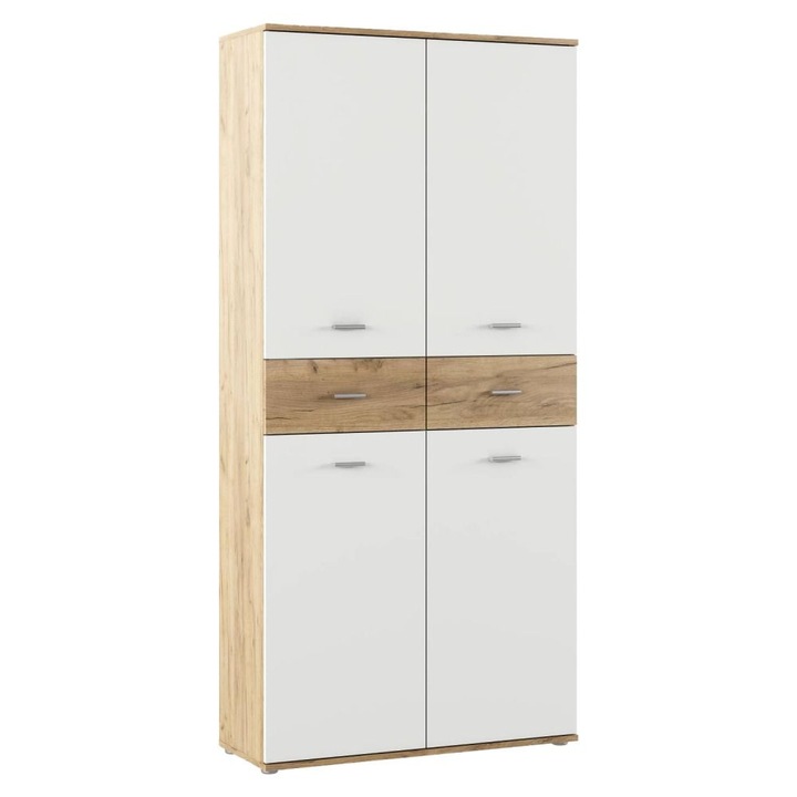 Dulap pantofar DacEnergy, 2 sertare, alb/stejar artisan, 90x35x190,8 cm