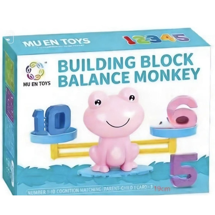 Joc de matematica prin echilibru cu broasca roz, jucarie educativa STEM pentru copiii de prescolar, materiale didactice pentru recunoasterea numerelor si aritmetica, cu broaste, cifre si carti de joc