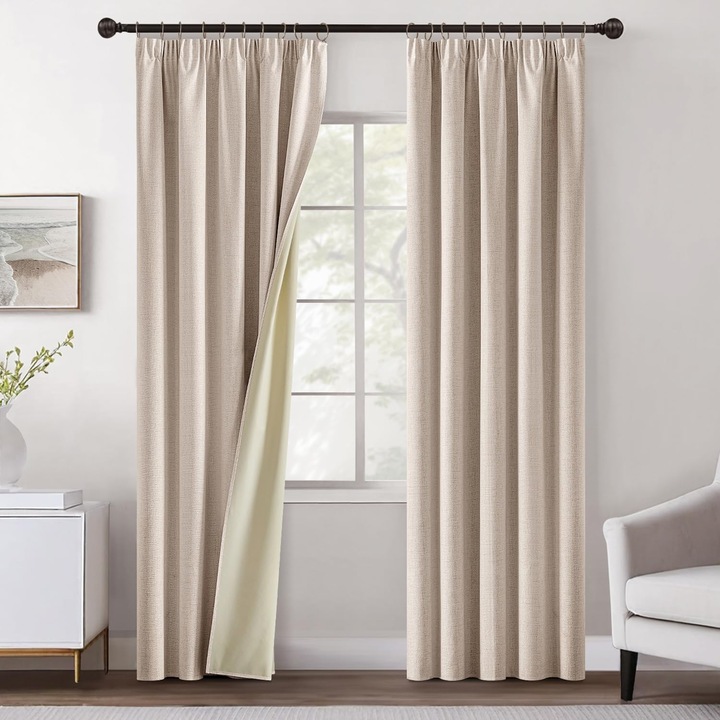 Set 2 buc Draperii Miulee Blackout, Termoizolante, 145x140cm, Imitatie de In