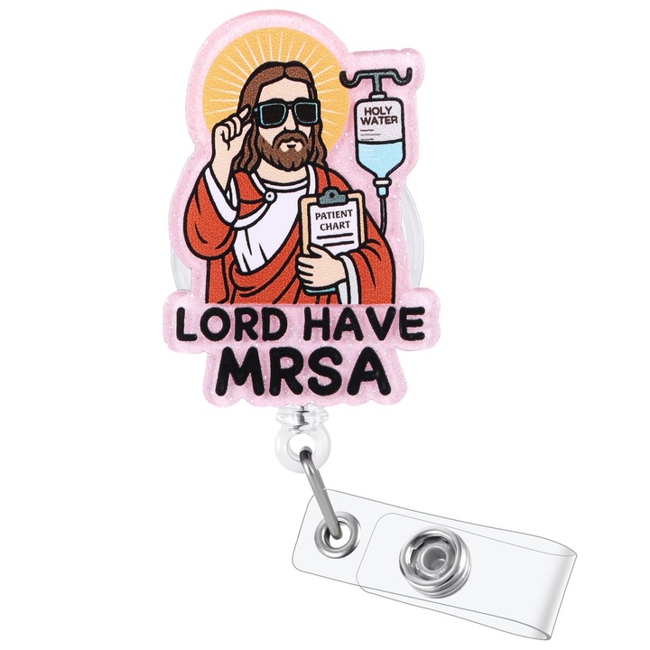 Visszahúzható Jelvénytartó "Lord Have MRSA", Vicces Dizájn Ápolóknak és Orvosoknak, Visszahúzható, Ajándék Egészségügyi Személyzetnek