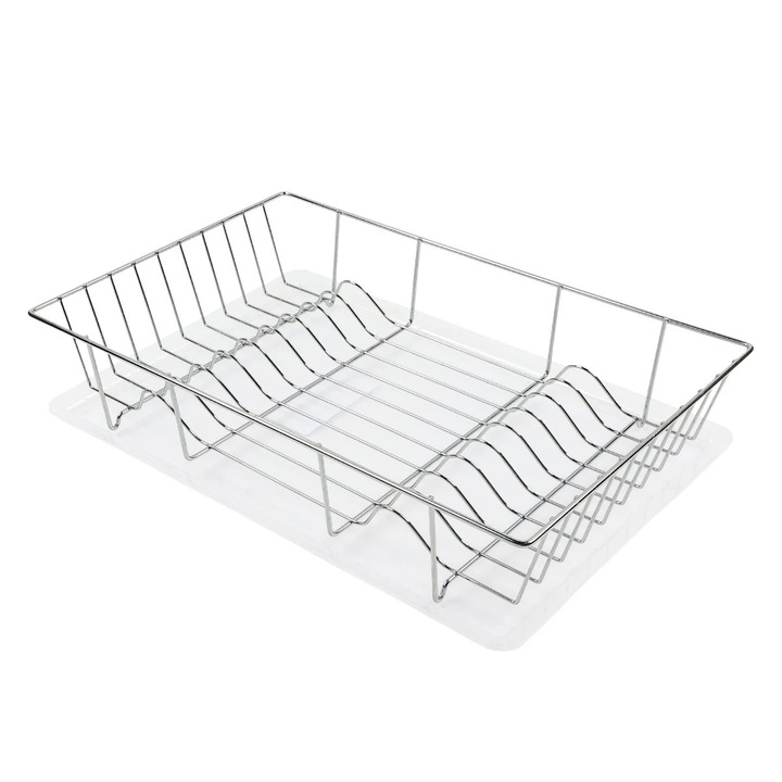 Suport bucatarie, pentru vase, Tekno-tel, KB001, cromat, 47 x 32 x 10 cm + tava din plastic