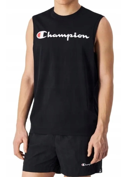 Мъжки потник Champion, без ръкави, черен, памук, с лого