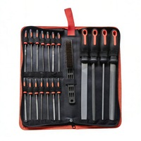Set de pile mini, asskanaer, Set 19 pile de precizie, Geanta de transport, Include modele rotund, Semi-rotund, Plat, Patrat, Robusta si durabil, Rezistent la uzura, Pentru metal, sticla, lemn, Otel T12, T10, 34*34*4 cm, Negru/Portocaliu