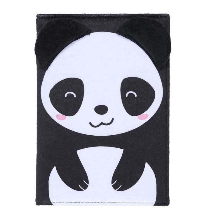 Caiet de notite A5 cu coperta din blanita, Model Panda, 21x14 cm, Negru