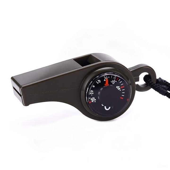 Fluier multifunctional cu busola si termometru – ideal drumetii si camping