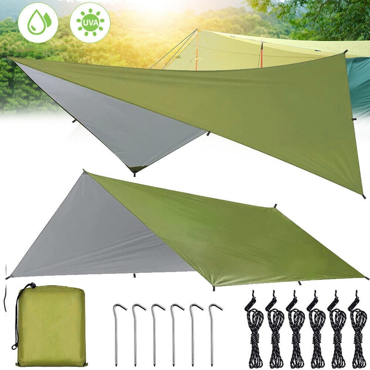 Prelata Hamac, Prelata Cort, 3m x 3m, Parasolar Portabil, Impermeabil, Foaie De Sol Rezistenta La Vant, Foisor De Camping, Saltea De Picnic, Adapost Solar Anti-UV Pentru Camping, Calatorii, Plaja
