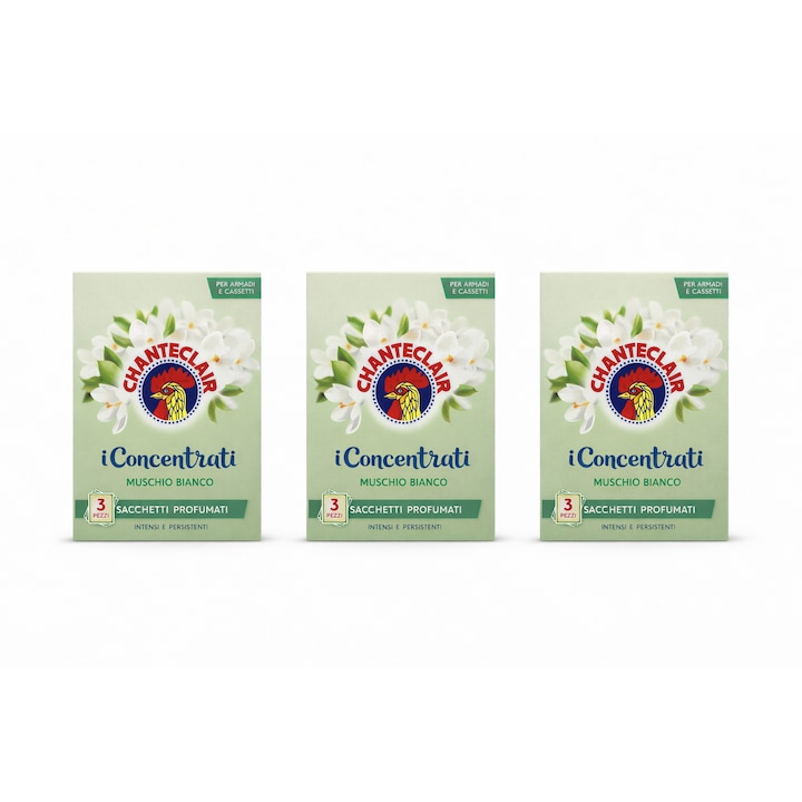 Set – 3 x Chanteclair I Concentrati Saculeti Parfumati Muschio Bianco, parfum intens pentru dulapuri si sertare