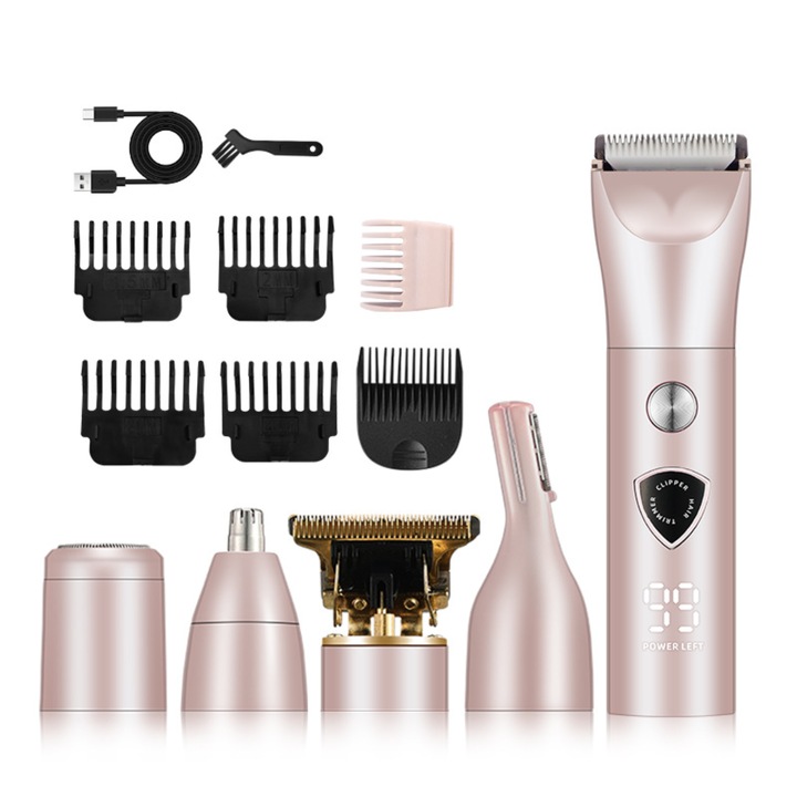Trimmer Electric 5 in 1 pentru Femei, Aparat de Epilat Zone Sensibile, Bikini, Axile si Picioare, Reincarcabil USB, Afisaj LCD, Acumulatori 400Ah, Ideal Calatorii, Epilare Fara Durere, Violet