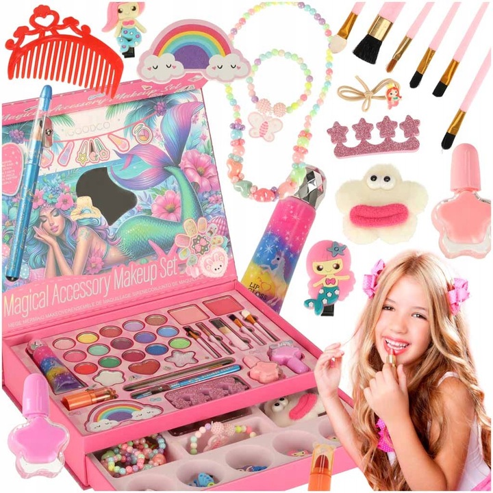 Set Machiaj Copii Kuferek cu Accesorii si Oglinda