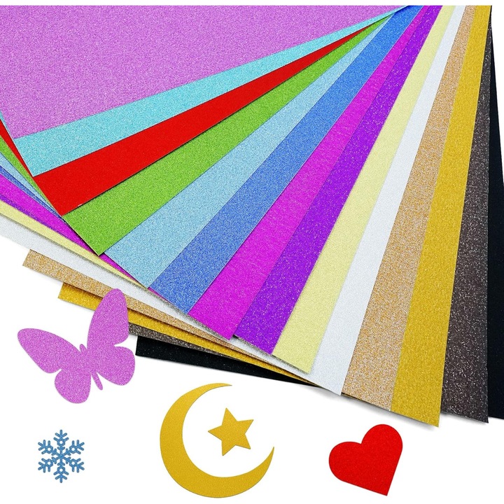 Комплект брокатени хартии А4, 28 листа, 14 цвята, 29,7x21см