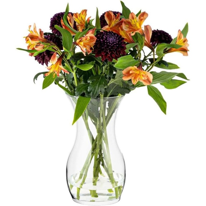 Vaza decorativa din sticla, 2.4 L, 25x14 cm, transparenta, design rustic