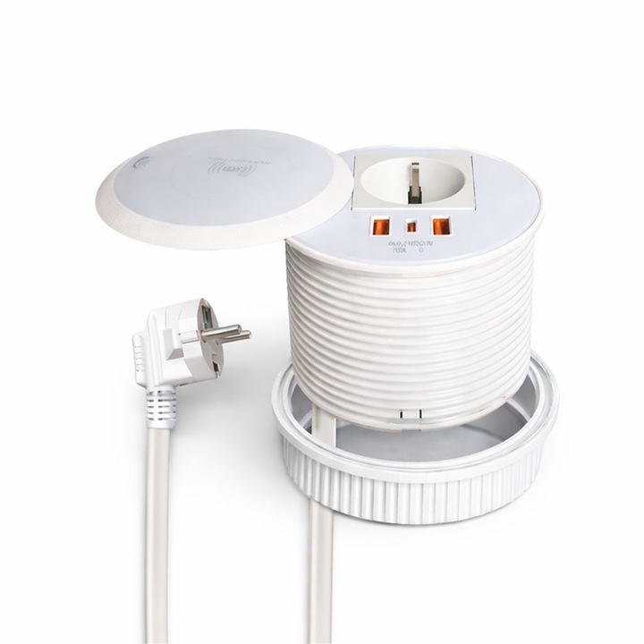 Вграден безжичен контакт, Adsinio, 1 Schuko, 1 USB-C, 2 USB-A, 1 безжичен, бял