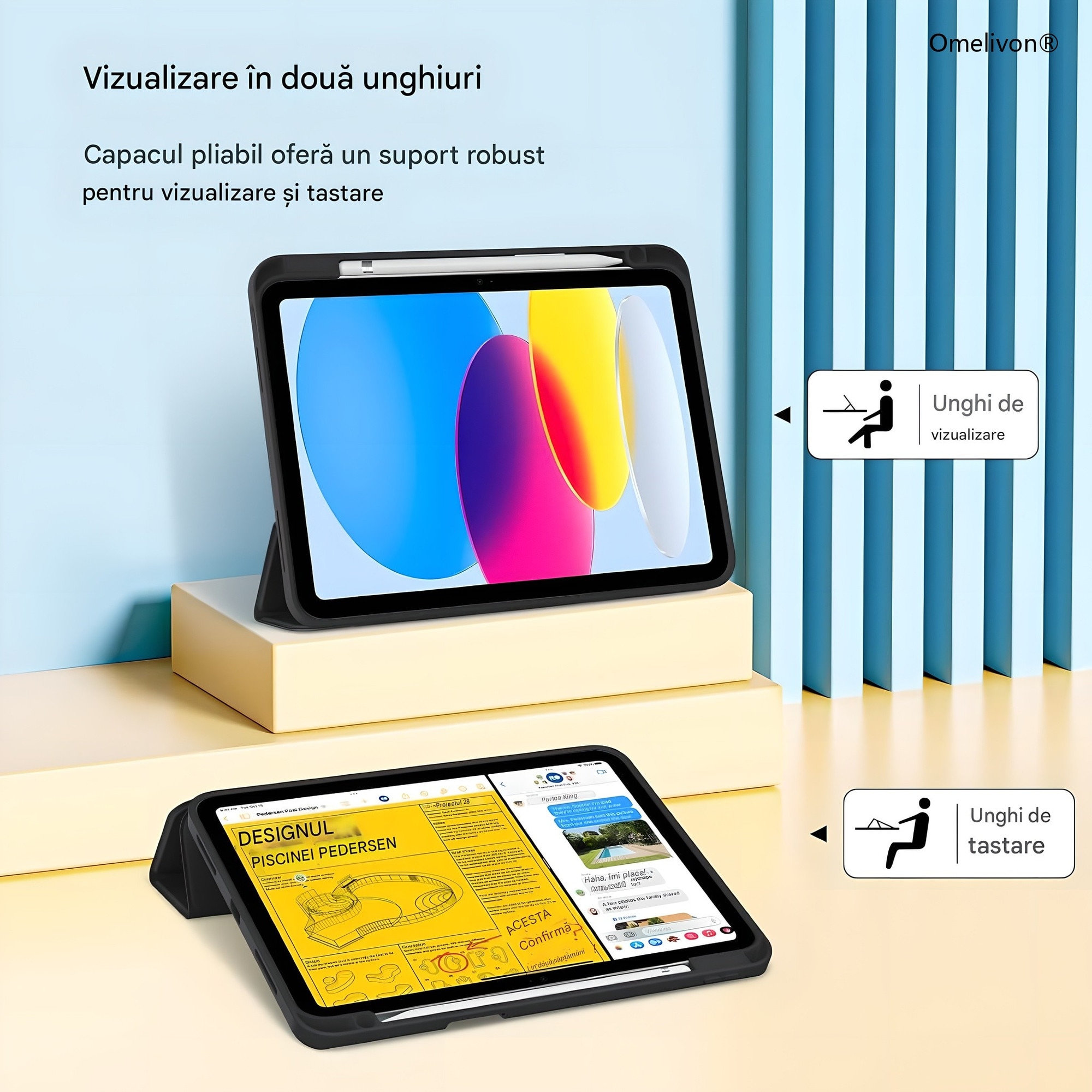 Husa de protectie pentru iPad (A16) 11 generatie de 11 inch 2025, husa pentru iPad 10 generatie de 10, 9 inch 2022, cu suport pentru stilou, husa inteligenta cu suport pliabil in trei, TPU, neagra