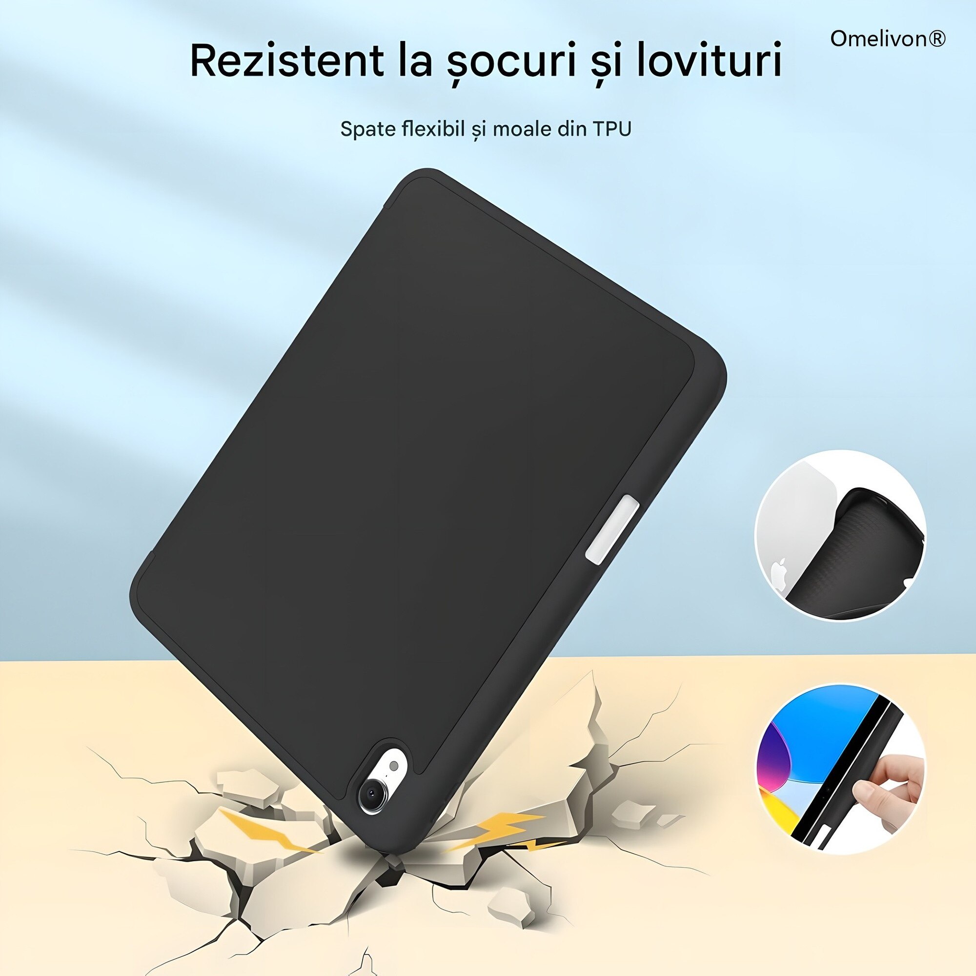 Husa de protectie pentru iPad (A16) 11 generatie de 11 inch 2025, husa pentru iPad 10 generatie de 10, 9 inch 2022, cu suport pentru stilou, husa inteligenta cu suport pliabil in trei, TPU, neagra
