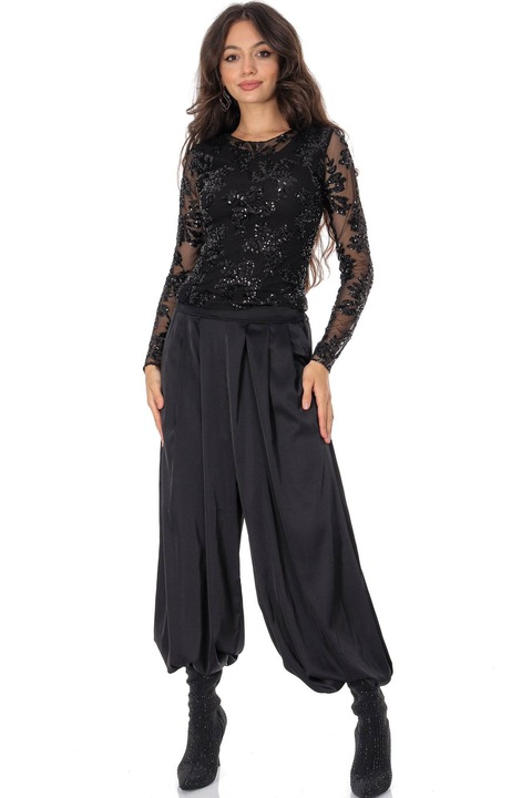 Pantaloni dama stil harem din satin Negi cu buzunare Aimelia TR566, Onesize