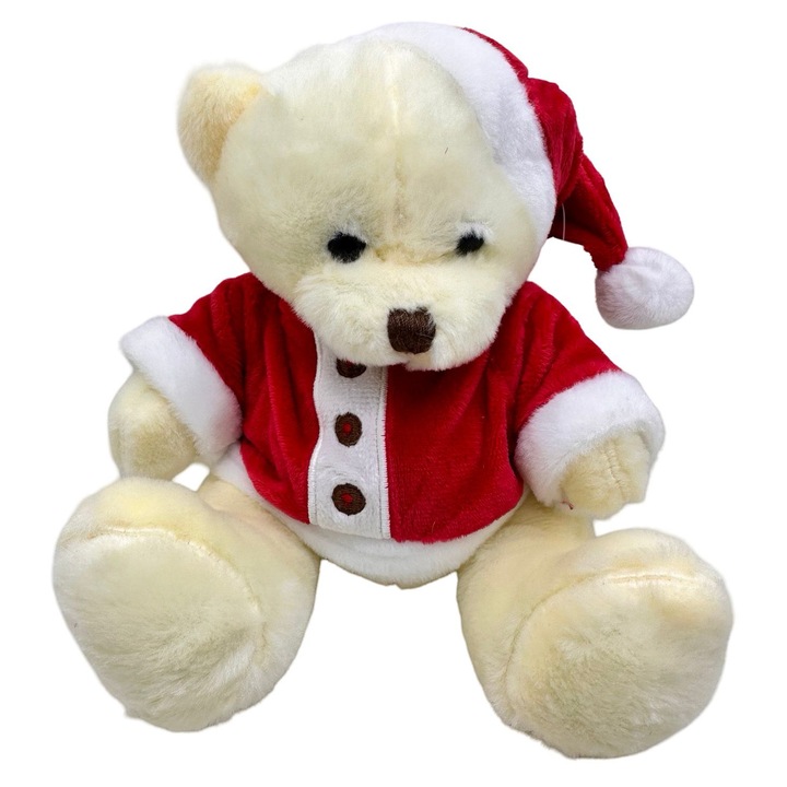 Ursulet de plus, costumatie Mos Craciun, 15 cm