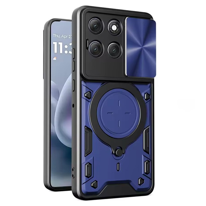 Husa pentru Motorola Moto G86 cu protectie pentru camera si suport magnetic integrat Ring Shockproof, albastru