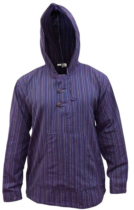 Hanorac barbati, tip camasa, cu gluga, bumbac, imprimeu dungi, mov, 3XL INTL