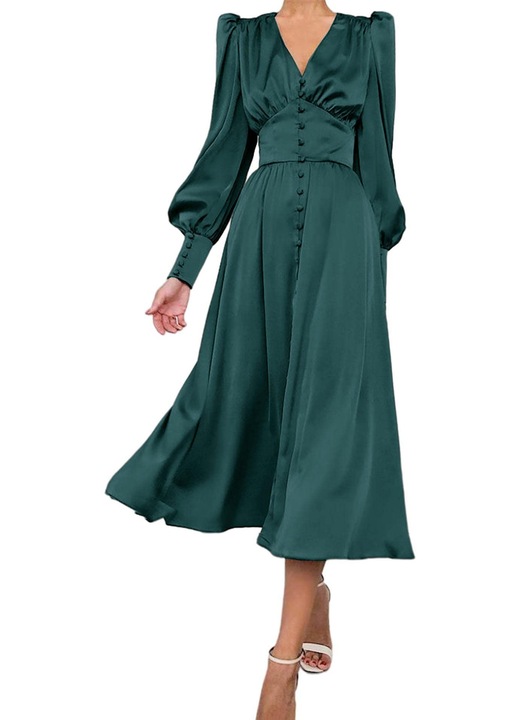 Női Maxi Ruha, Szatén, Sötétzöld, Elegáns, Vintage