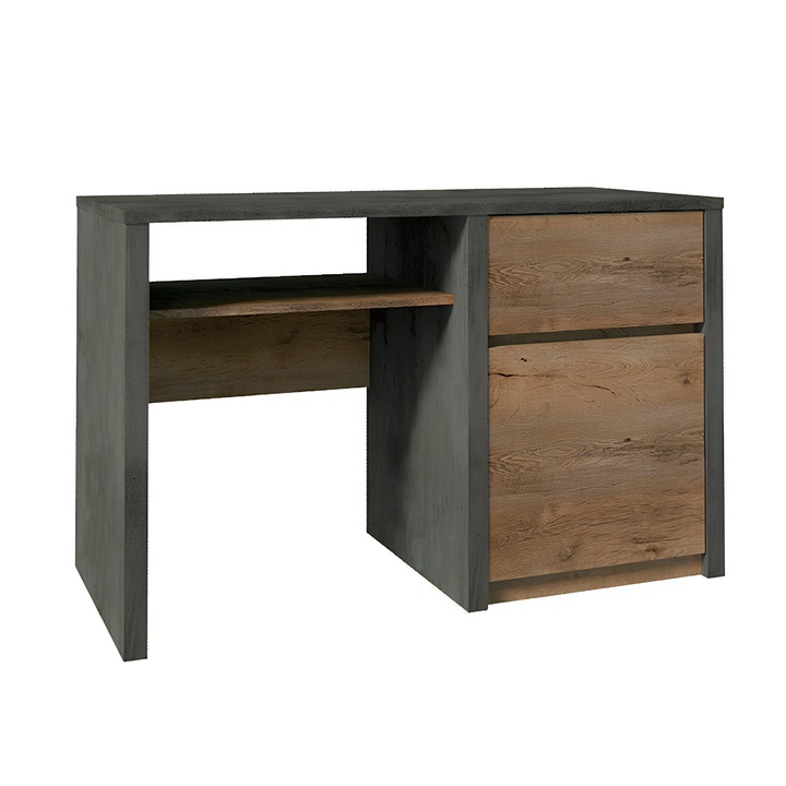 Birou, design elegant si modern, PAL melaminat, canturi ABS, gri/maro, un sertar si o usa, 120x75x53 cm