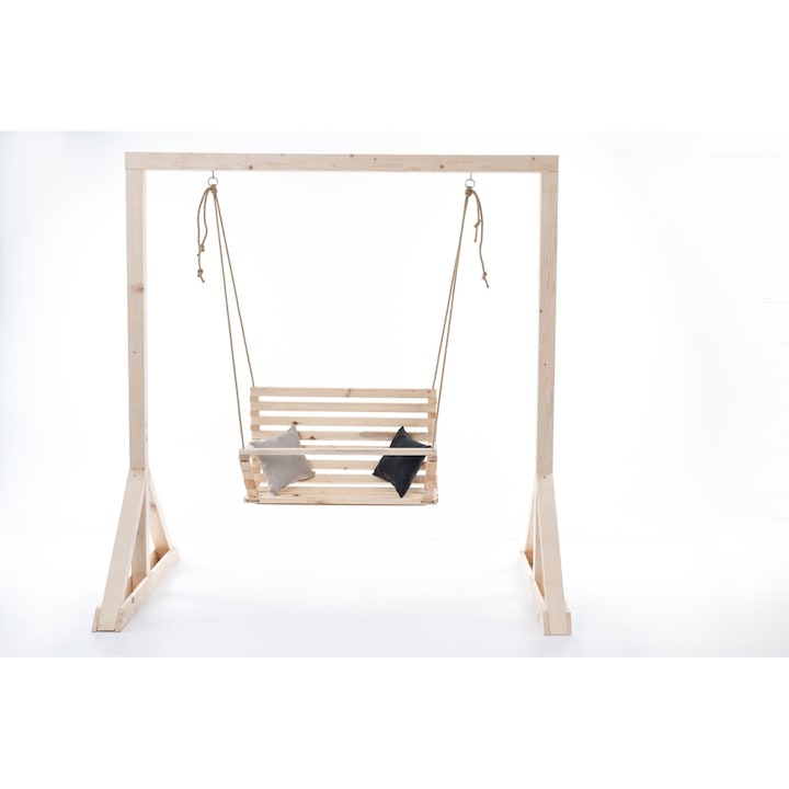 Двойна детска люлка с дървена стойка Lemnart DSJ1+, ръчна изработка, естествен цвят