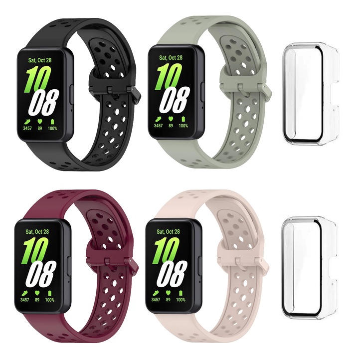 4 db szíj Samsung Galaxy Fit 3-hoz, Gkllonve, 2 óratokkal, szilikon, légáteresztő, többszínű
