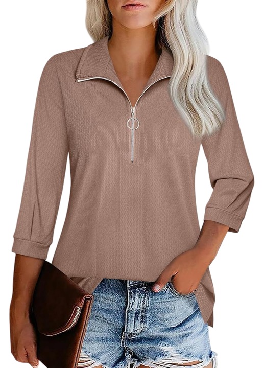 Női pulóver, magas gallér, 3/4-es ujj, viszkóz/poliészter/elasztán, barna, 2XL INTL