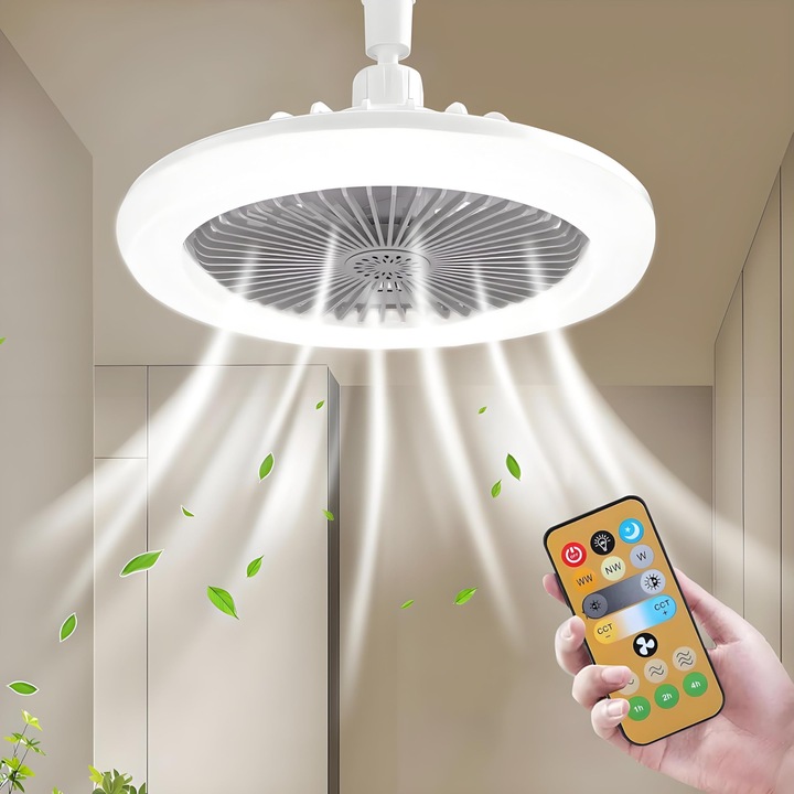 Mennyezeti Ventilátor LED Világítással 30W, 3 Szélmód, Lapát Nélküli, Távirányítós