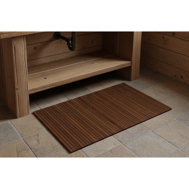 Covoras baie, Syamag, bambus, antialunecare, maro, 80x50 cm