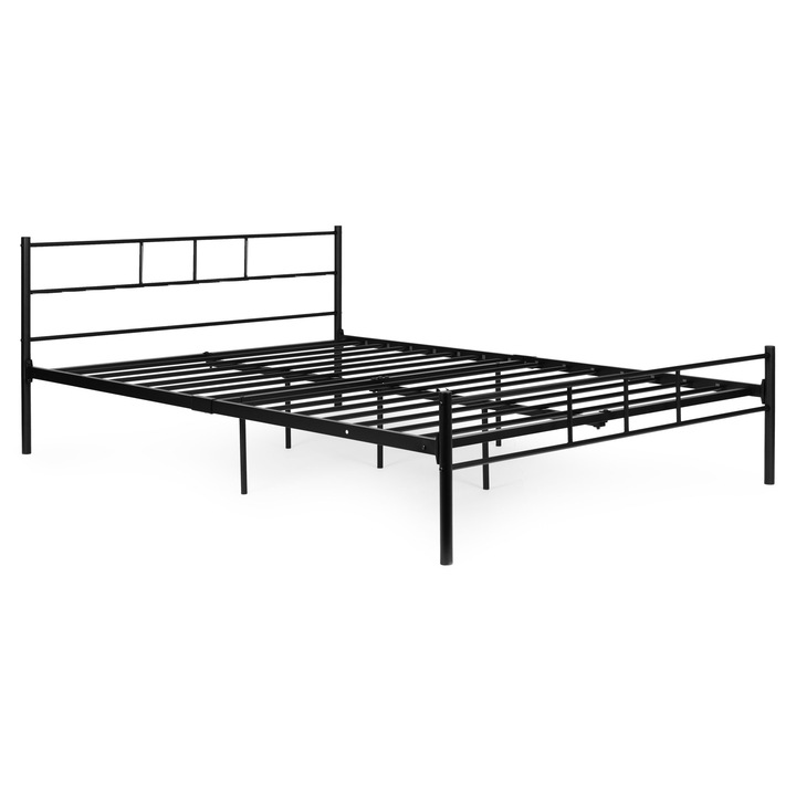Pat metalic 160x200 cm, ModernHome, negru, stabil, minimalist
