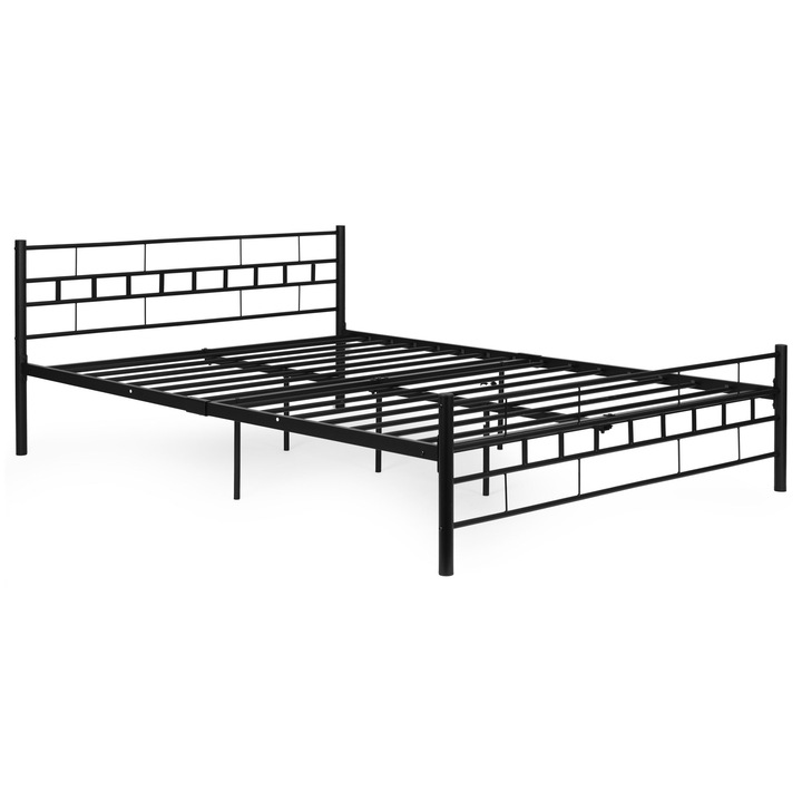Pat metalic, ModernHome, 160x200 cm, negru, design minimalist, stabilitate ridicată
