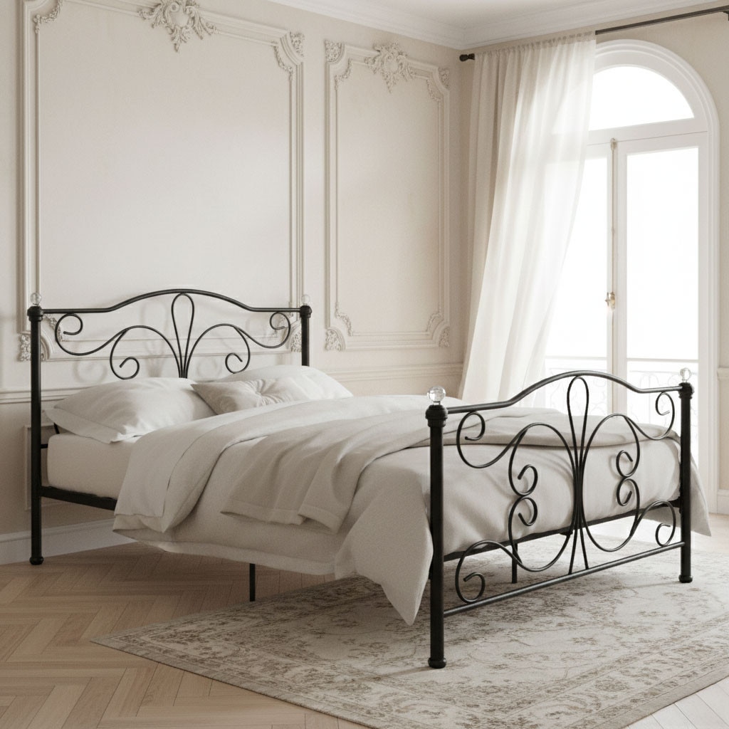 Limitator Rama Pat Pat metalic 160x200 cm cu suport, rama neagra, cristale, ModernHome ...
