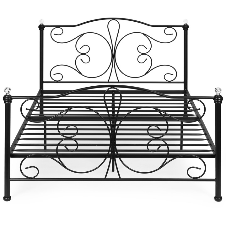 Pat metalic 160x200 cm cu suport, rama neagra, cristale, ModernHome