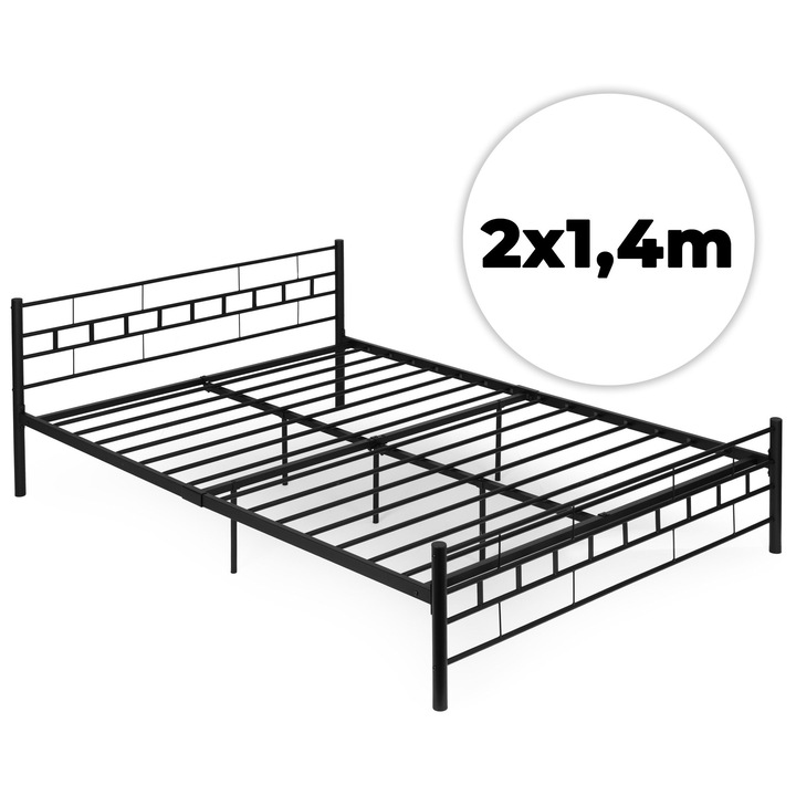 Pat metalic 140x200 cm, ModernHome, negru