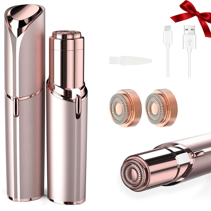 Епилатор за лице, 2 сменяеми глави, USB зареждане, Rose Gold Satin, 11см