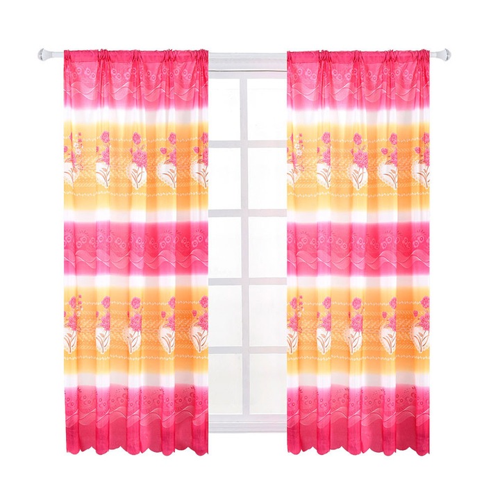 Перде с принт цветя, червено, изчистен дизайн, 140x240см, комплект