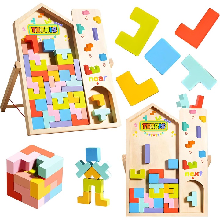Дървени руски блокове, Чукай, Монтесори образователен пъзел за деца над 3 години, Развива логическото мислене и креативността