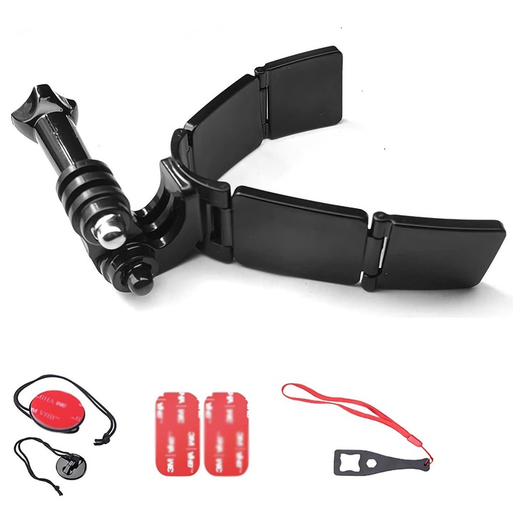 Поддръжка на камера за мотоциклетна каска, регулируема, черна, система за закрепване с каишка, универсална
