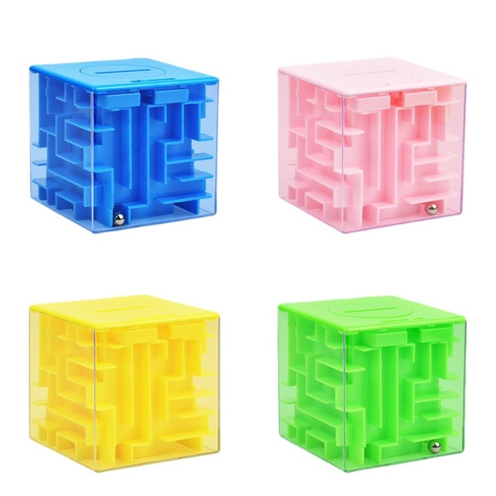 Set de 4 labirinturi 3D cu bile, Ronyes, educativ, multicolor, 7,2x7,2x7,2cm