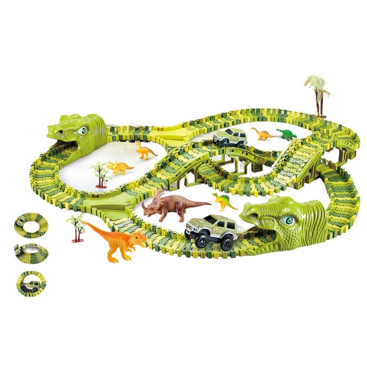 Комплект от 240 аксесоара за писта за колички, Ronyes, стил Dinosaur Park, зелен, 44x8,5x30,2см