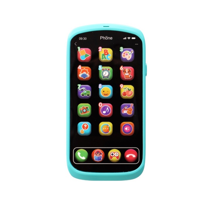 Интерактивен смартфон за деца, Ronyes, светлини и звуци, син, 11,5x3,5x20см