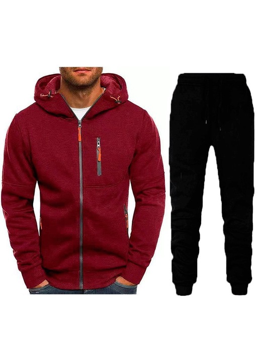 Trening lifestyle barbati, hanorac + pantaloni, burgund, material sportiv