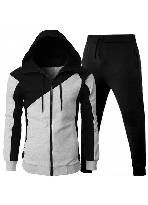 Trening lifestyle barbati, hanorac + pantaloni, negru gri, fabricatie sport si fitness