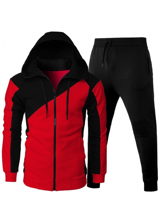 Trening lifestyle barbati, hanorac + pantaloni, rosu, fabricat din material de sezon rece, M INTL