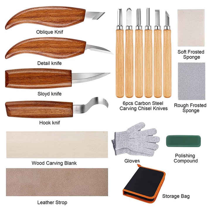 26 darabos fafaragó szerszámkészlet, Omelivon, ergonomikus fogantyú, tárolótáskával, többszínű