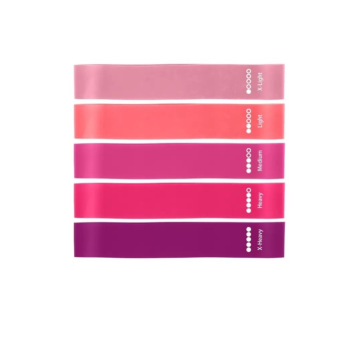 Set 5 benzi elastice de rezistenta rosii pentru exercitii de fese si picioare, 30x5cm